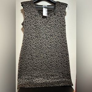NWT Nine West Cheetah pattern dark grey ish& black midi dress- size l